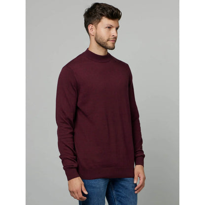 Maroon Solid Cotton Sweater