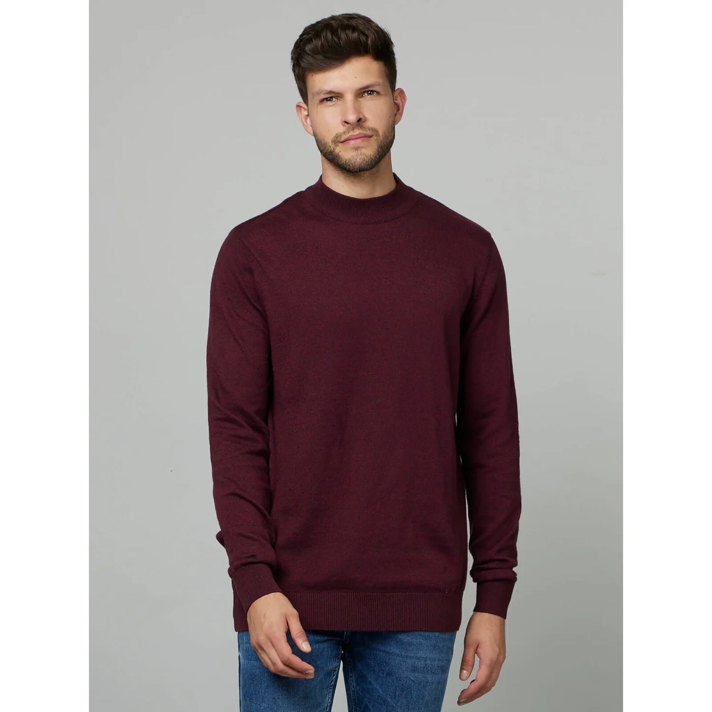 Maroon Solid Cotton Sweater