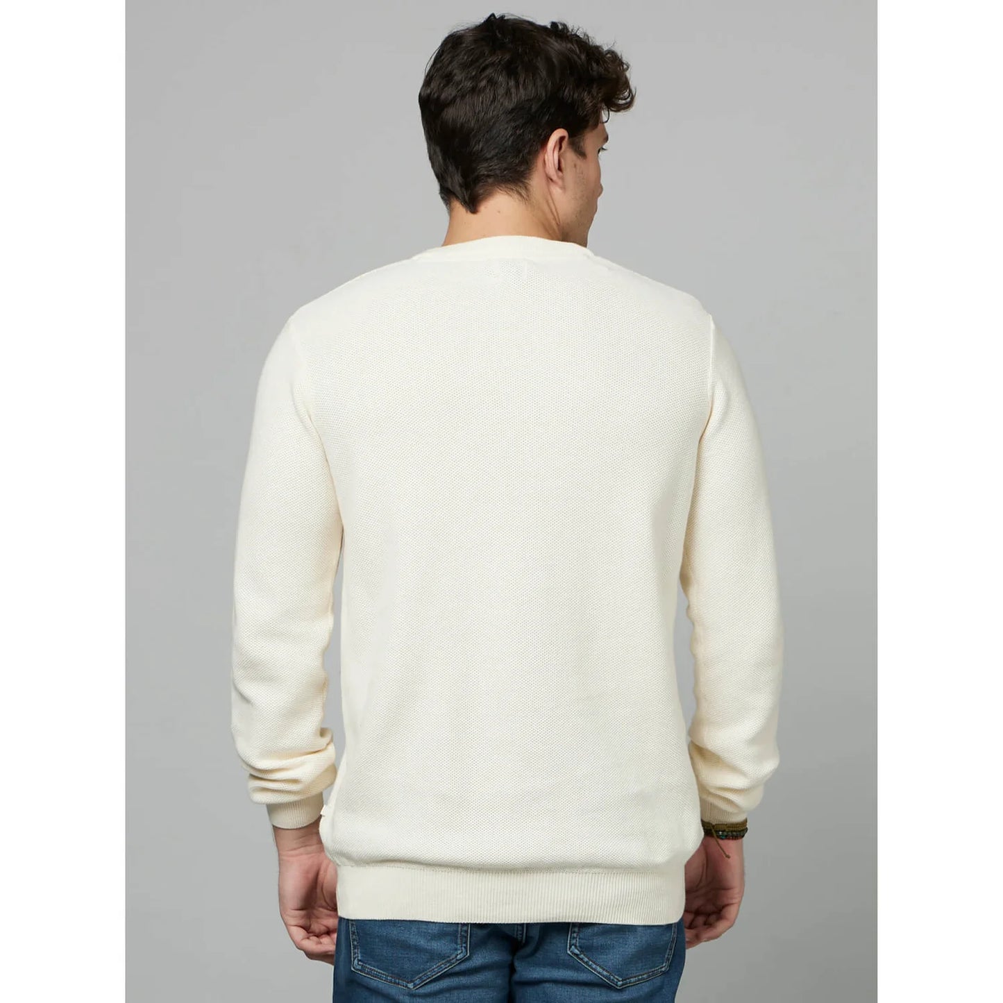 Off White Solid Cotton Sweater