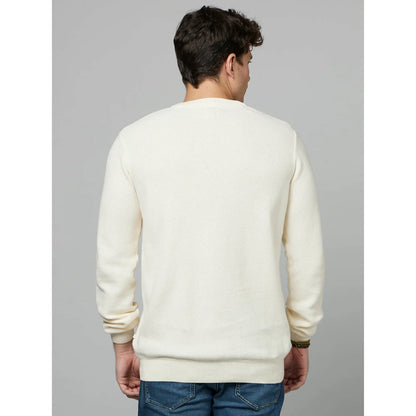 Off White Solid Cotton Sweater