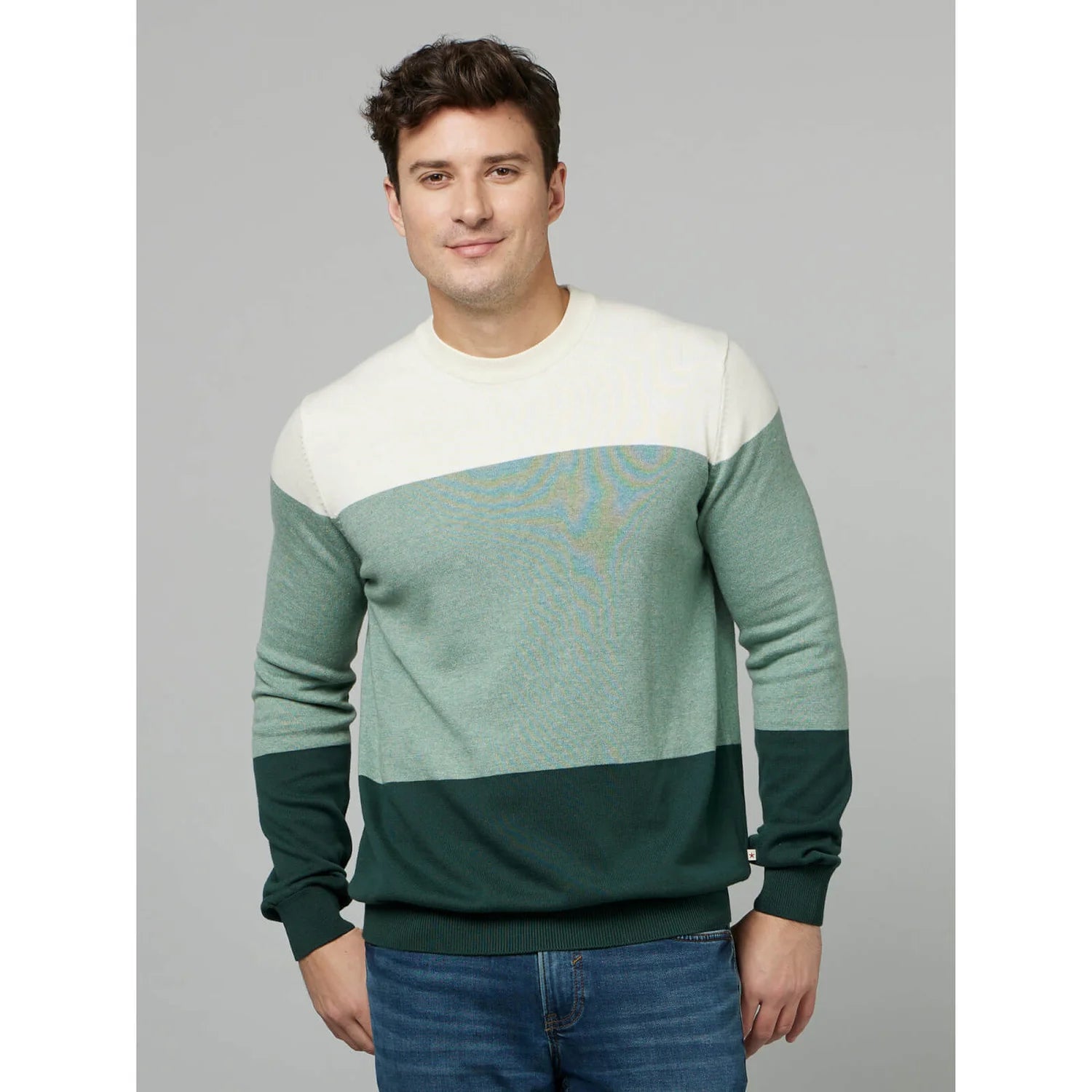 Green Colourblock Cotton Sweater