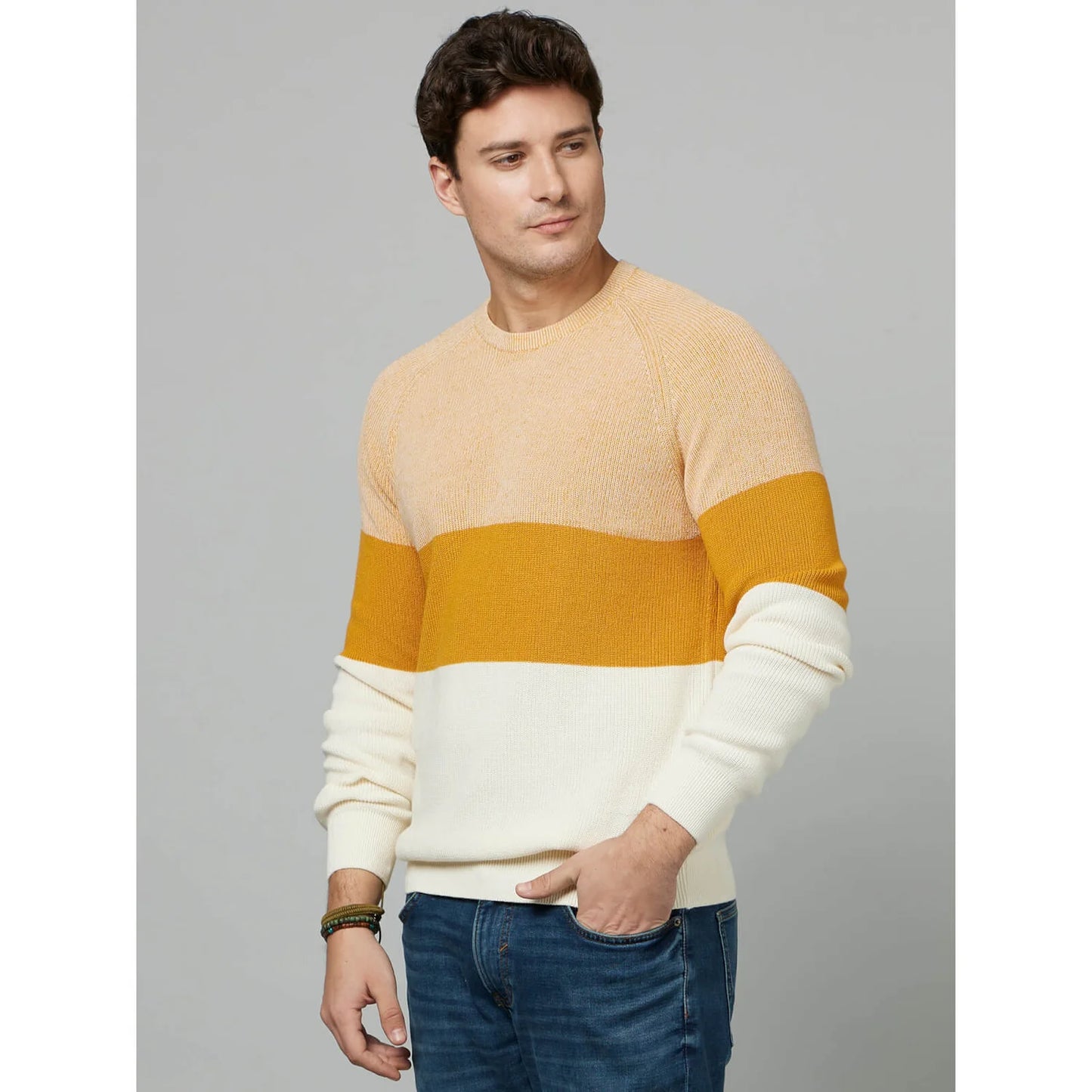 Yellow Colourblock Cotton Sweater