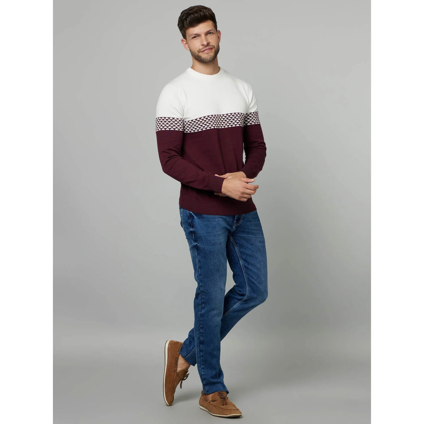 White Colourblock Cotton Sweater