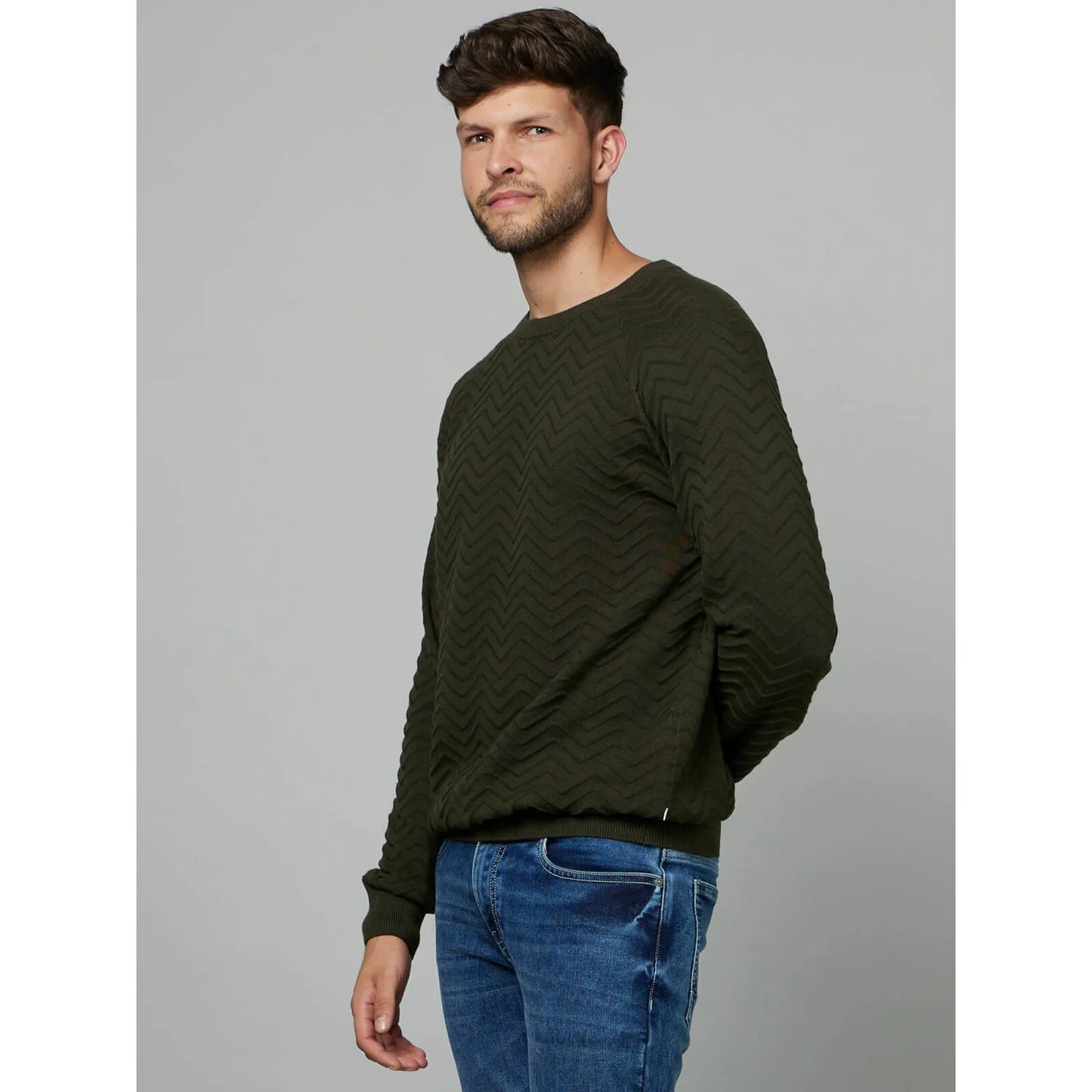 Olive Textured Cotton Sweater