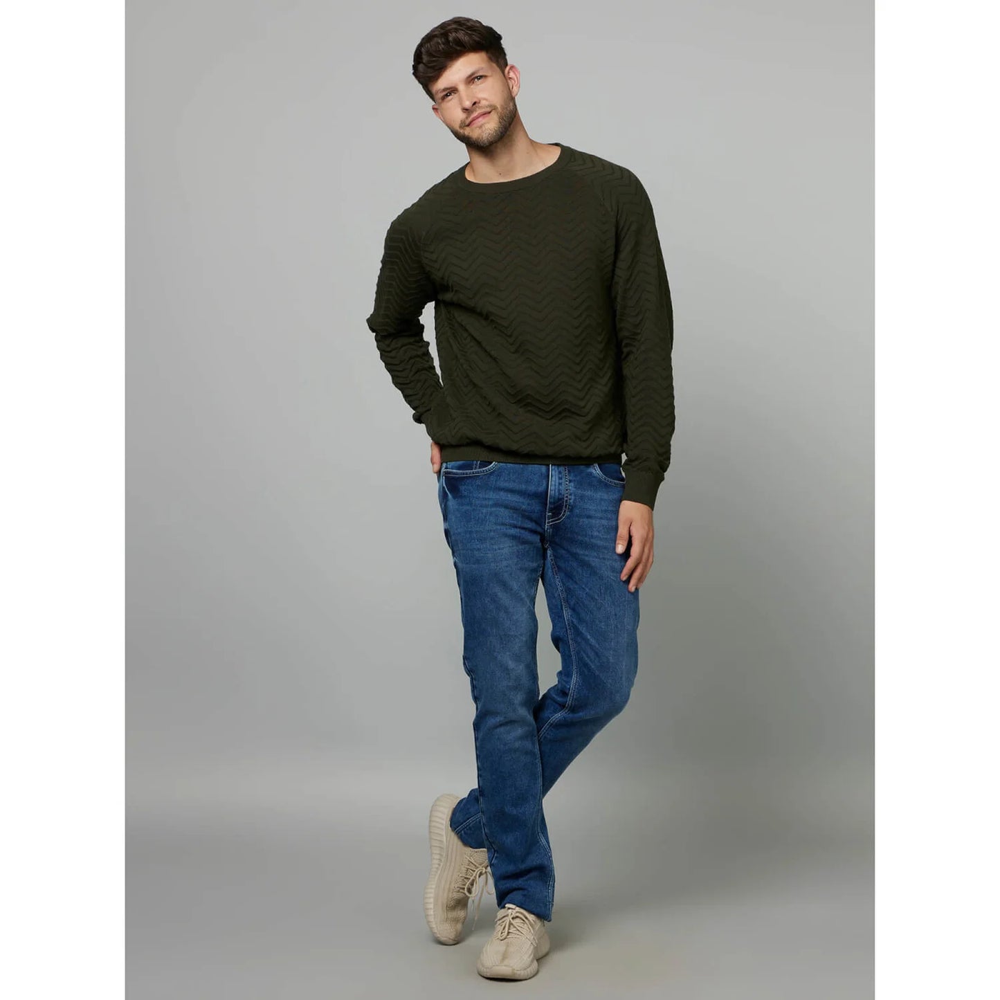 Olive Textured Cotton Sweater