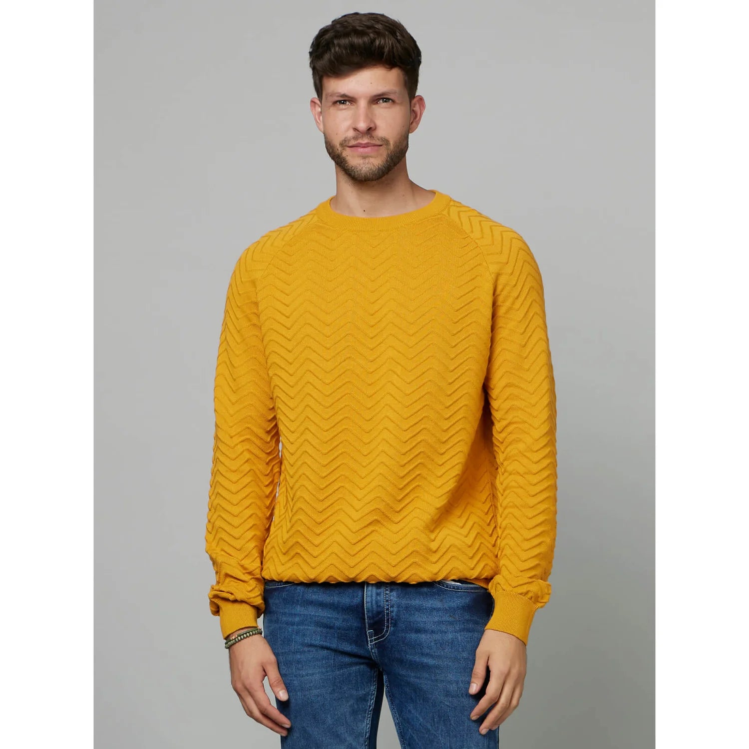 Yellow Textured Cotton Sweater