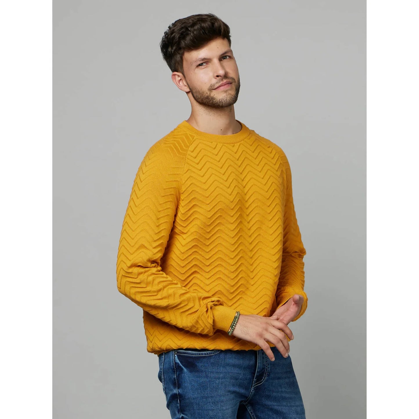 Yellow Textured Cotton Sweater