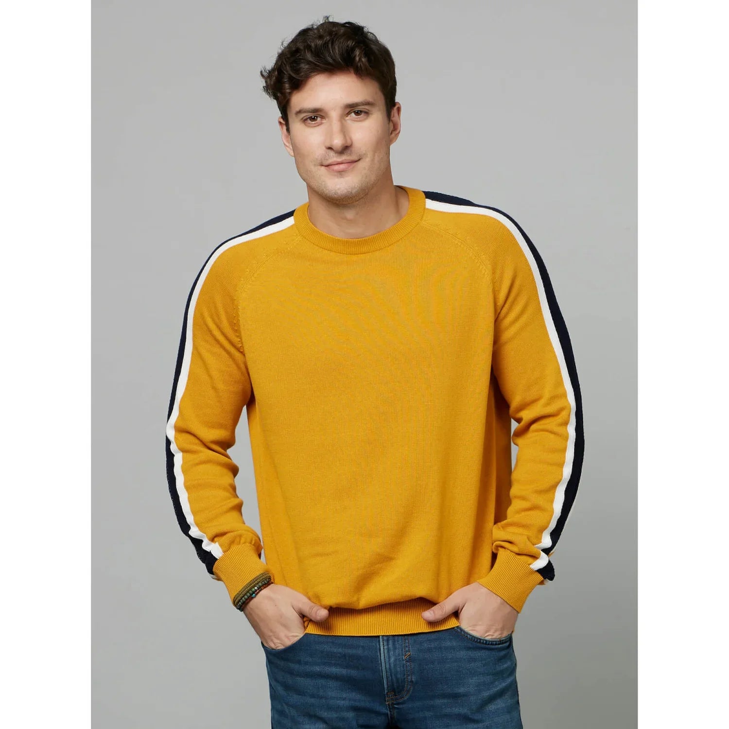 Yellow Colourblock Cotton Sweater