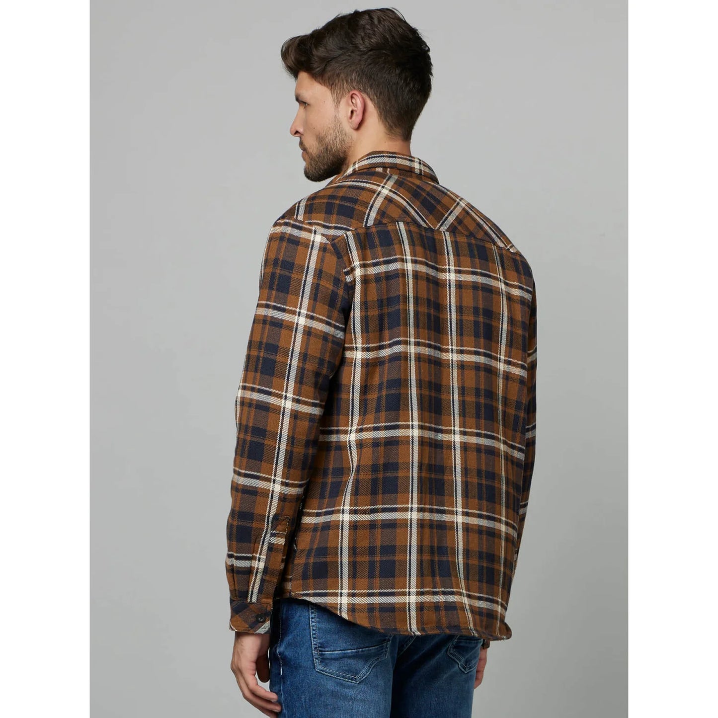 Brown Checks Cotton Jacket