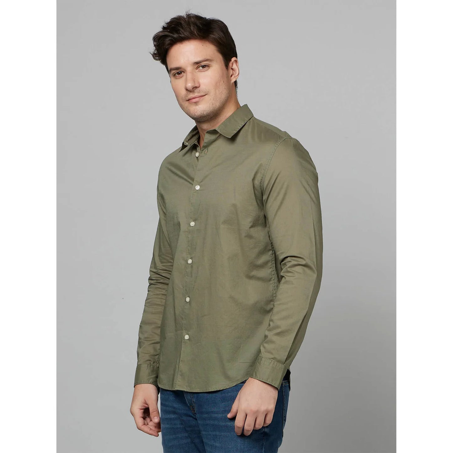 Cream Solid Cotton Shirt