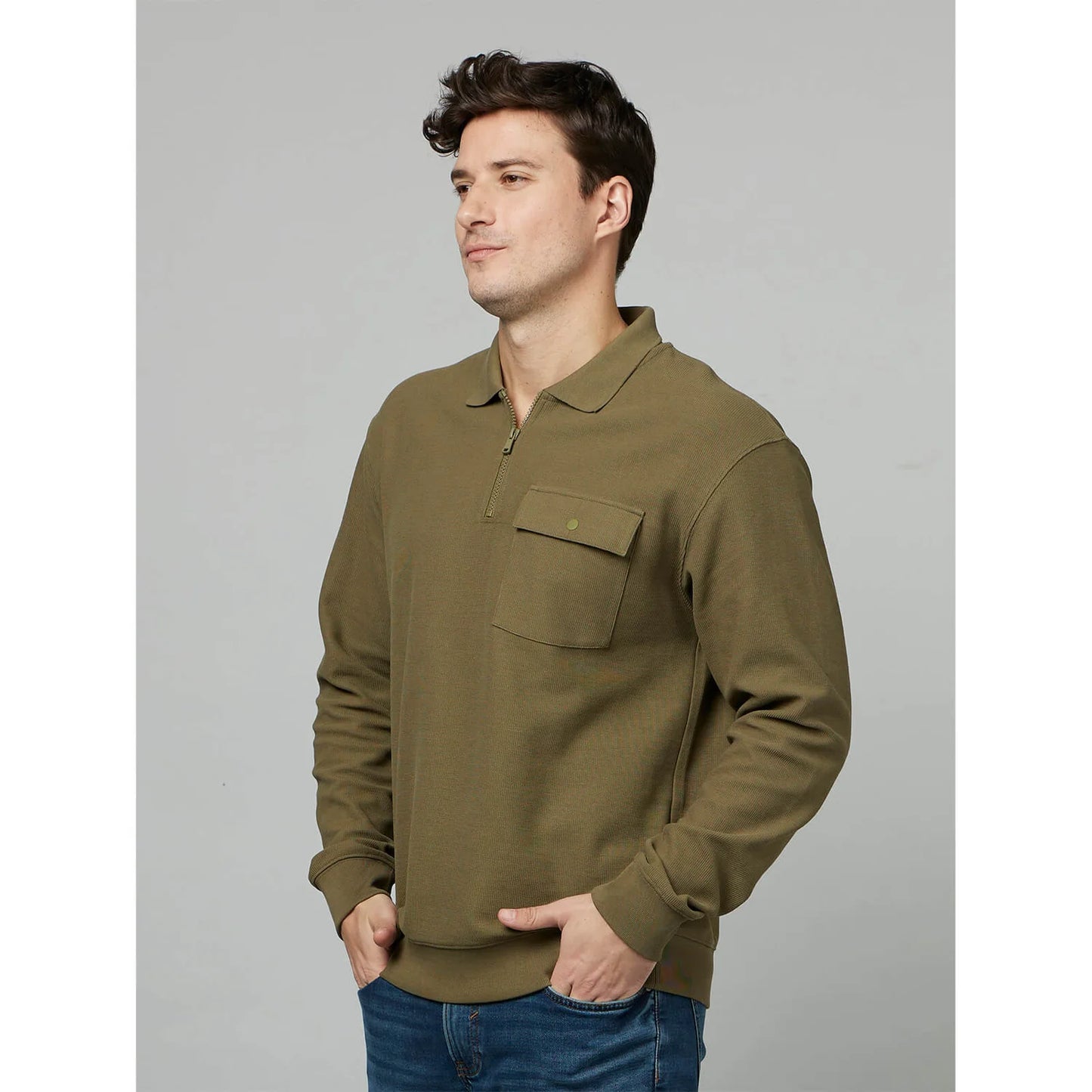 Khaki Solid Cotton Sweater