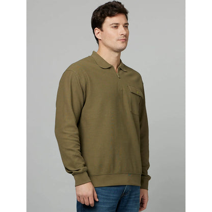 Khaki Solid Cotton Sweater