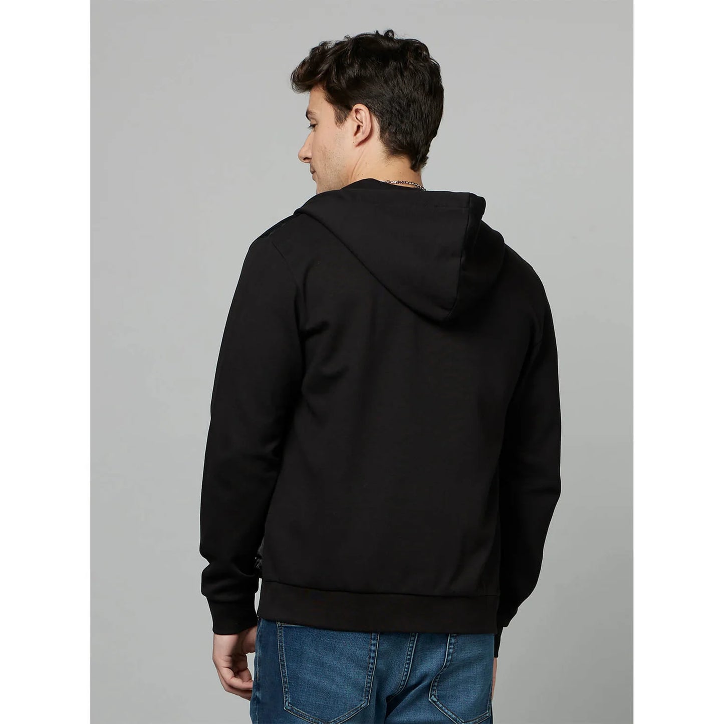 Black Solid Cotton-Poly-Blend Jacket