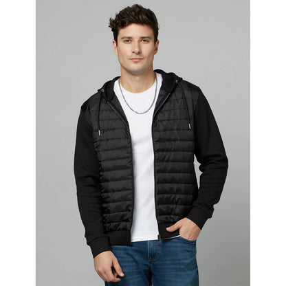 Black Solid Cotton-Poly-Blend Jacket