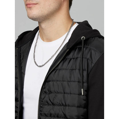 Black Solid Cotton-Poly-Blend Jacket