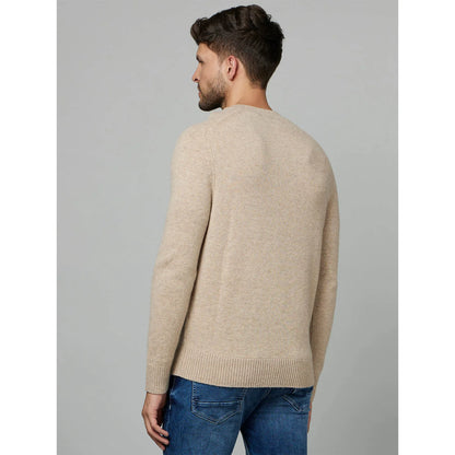 Cream Solid Cotton-Poly-Blend Sweater