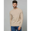 Celio* Solid Slim Fit Cotton-Poly-Blend Cream Sweater