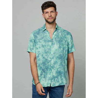 Celio* Abstract Regular Fit Viscose Green Shirt