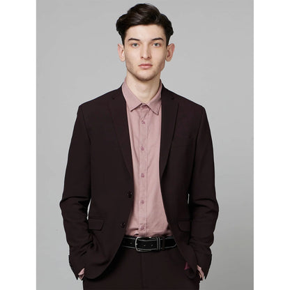 Burgundy Solid Cotton Blend Blazer