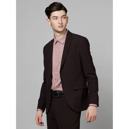 Burgundy Solid Cotton Blend Blazer