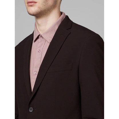 Burgundy Solid Cotton Blend Blazer