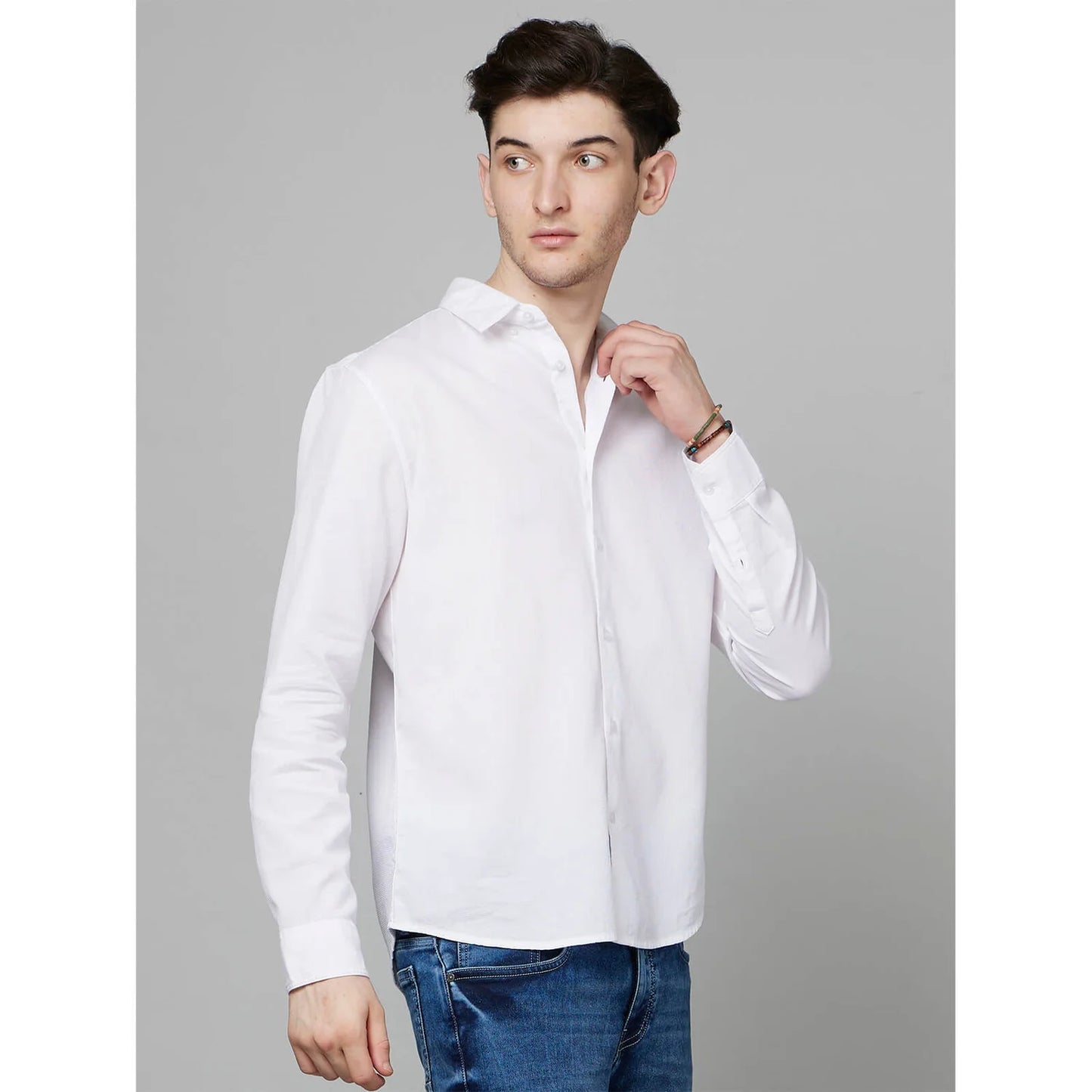 Cream Solid Cotton Shirt