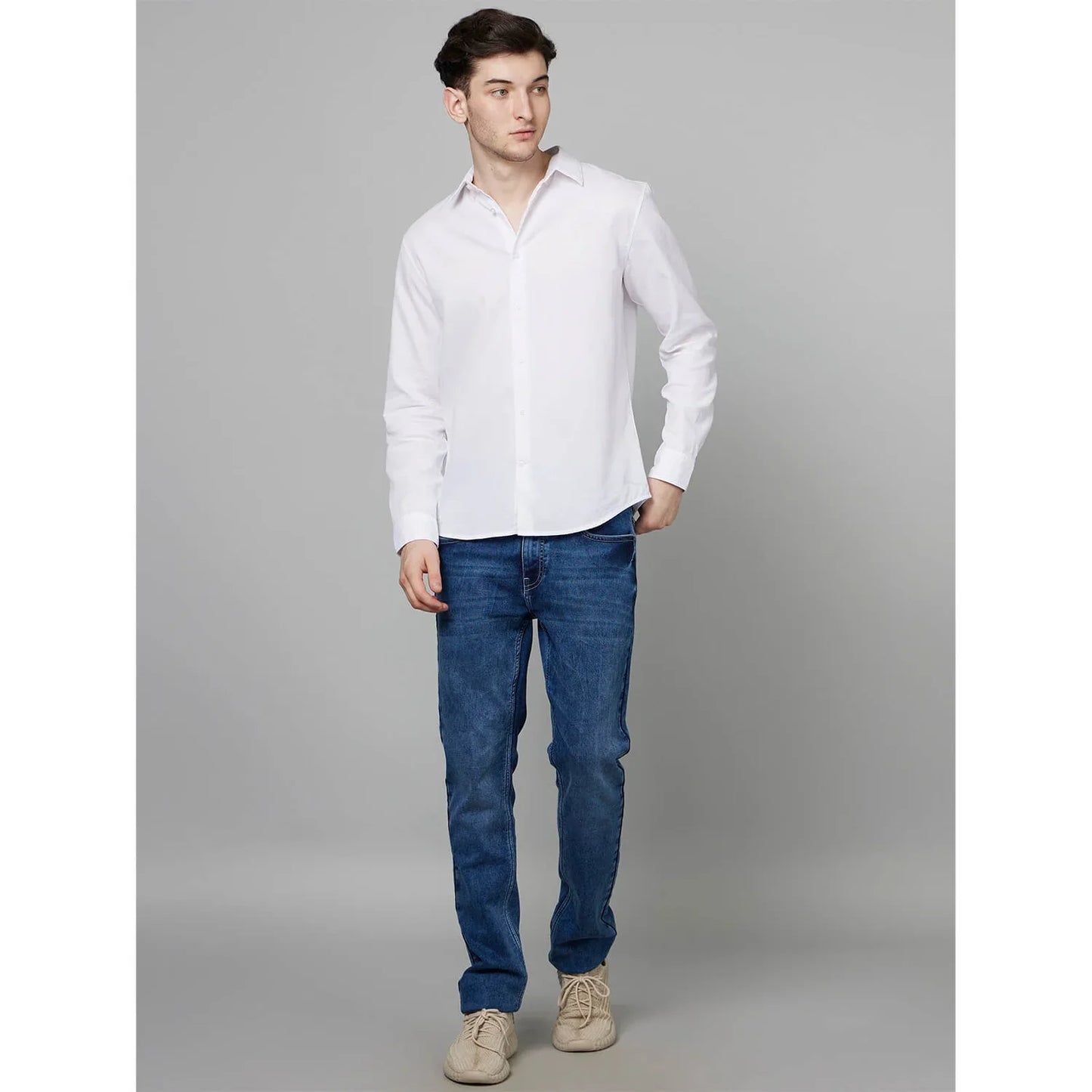 White Solid Cotton Formal Shirt