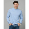 Celio* Solid Slim Fit Cotton-Poly-Blend Blue Sweater
