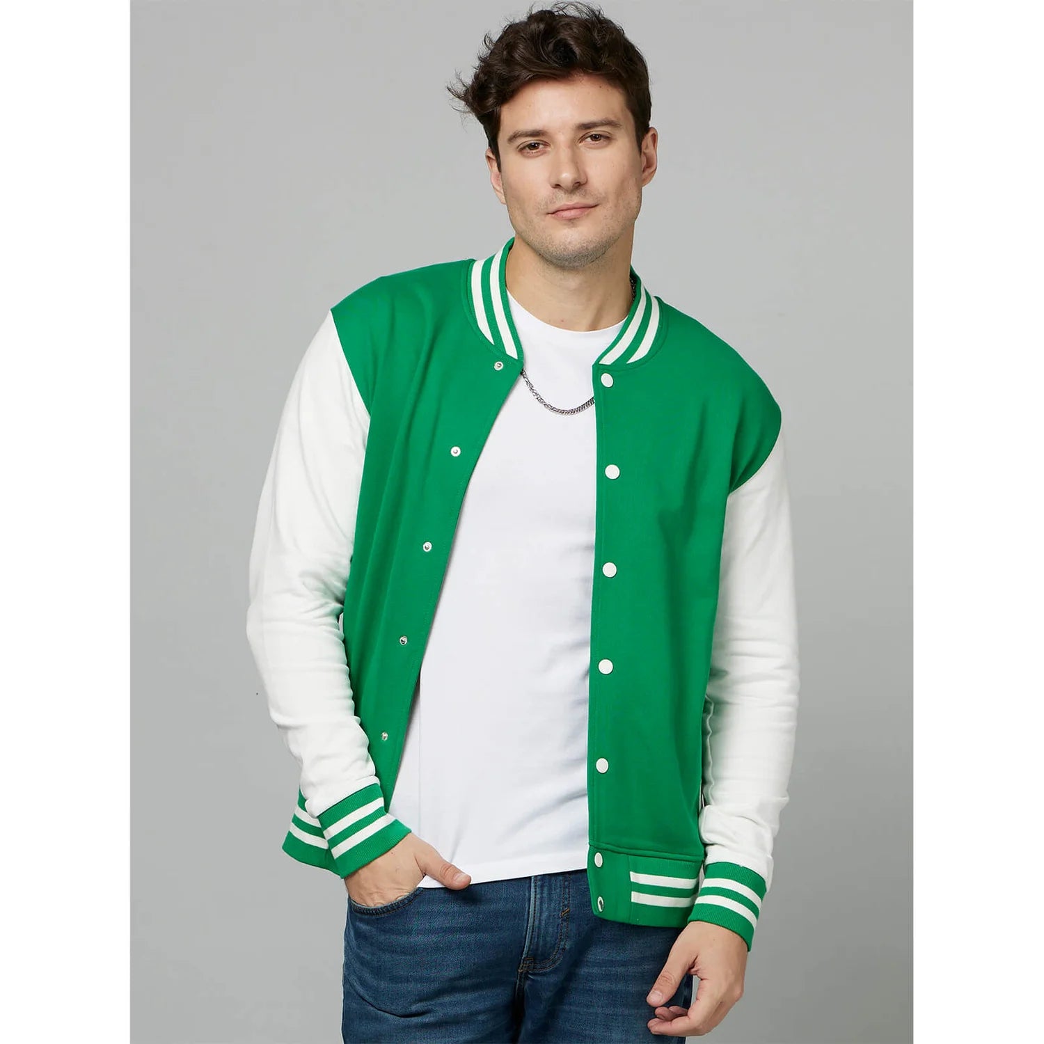 Green Colourblock Cotton Jacket