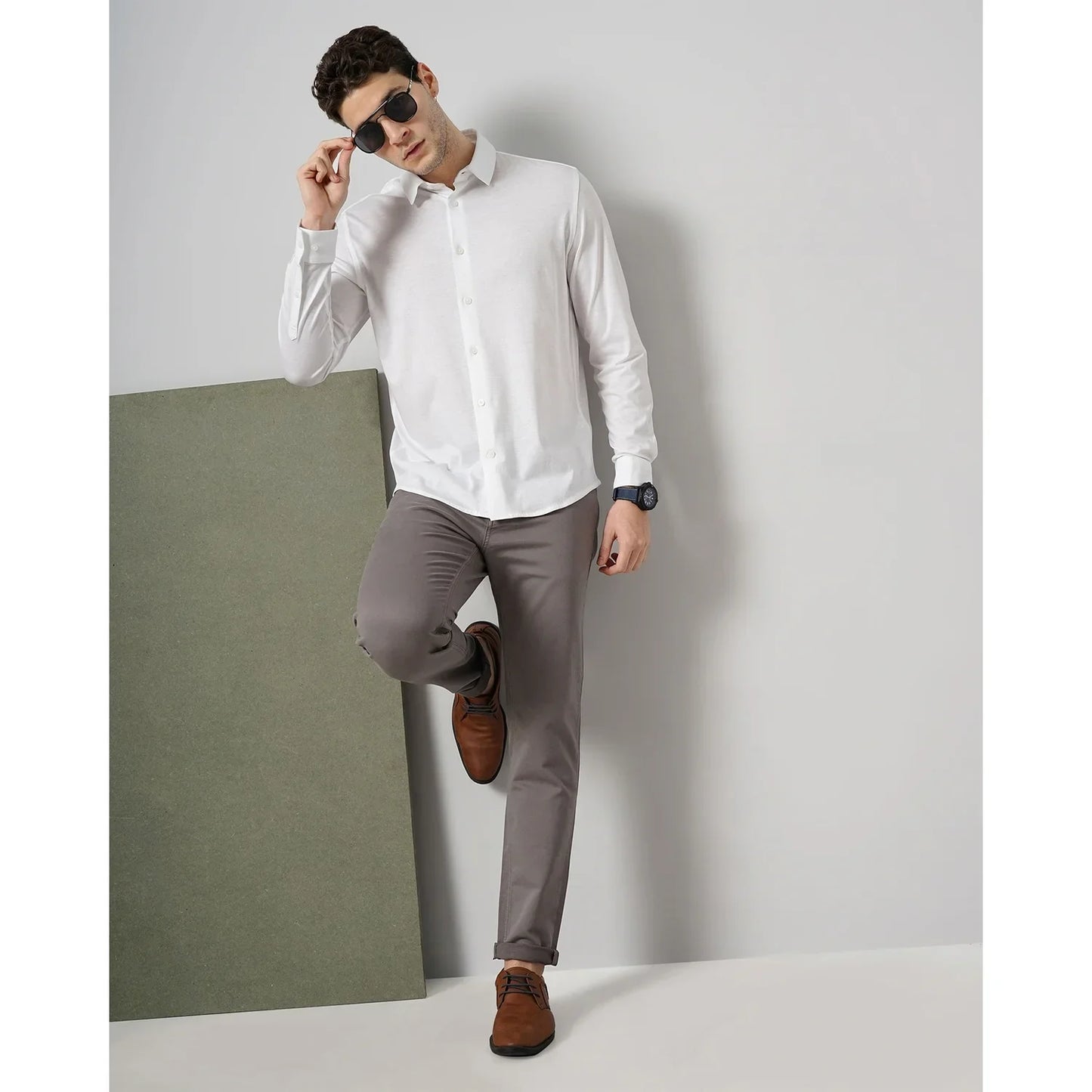 White Solid Cotton Formal Shirt