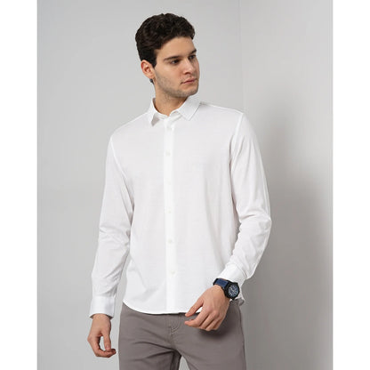 Cream Solid Cotton Shirt