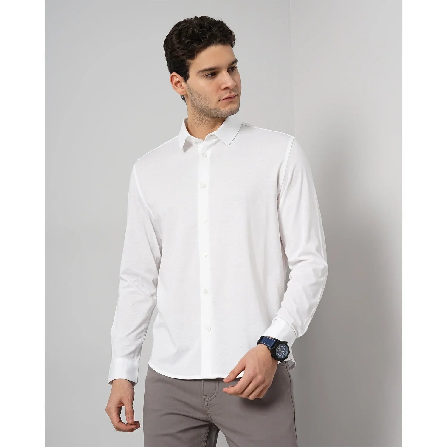 White Solid Cotton Formal Shirt