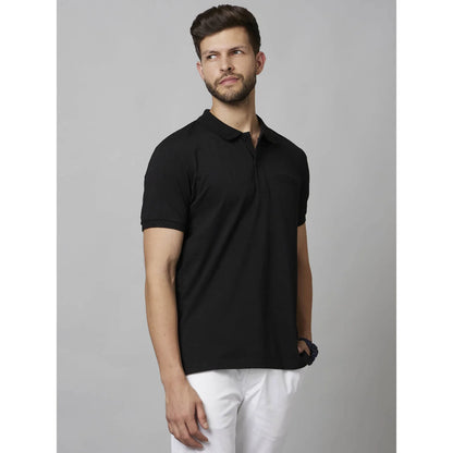 Black Solid Cotton-Poly-Blend Polo