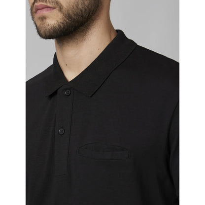 Black Solid Cotton-Poly-Blend Polo