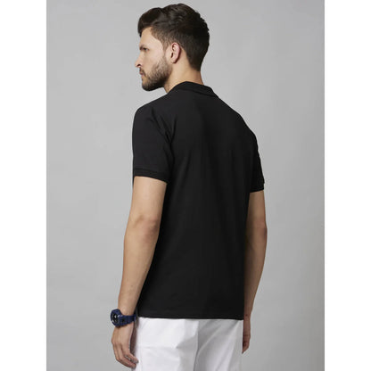 Black Solid Cotton-Poly-Blend Polo