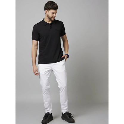 Black Solid Cotton-Poly-Blend Polo