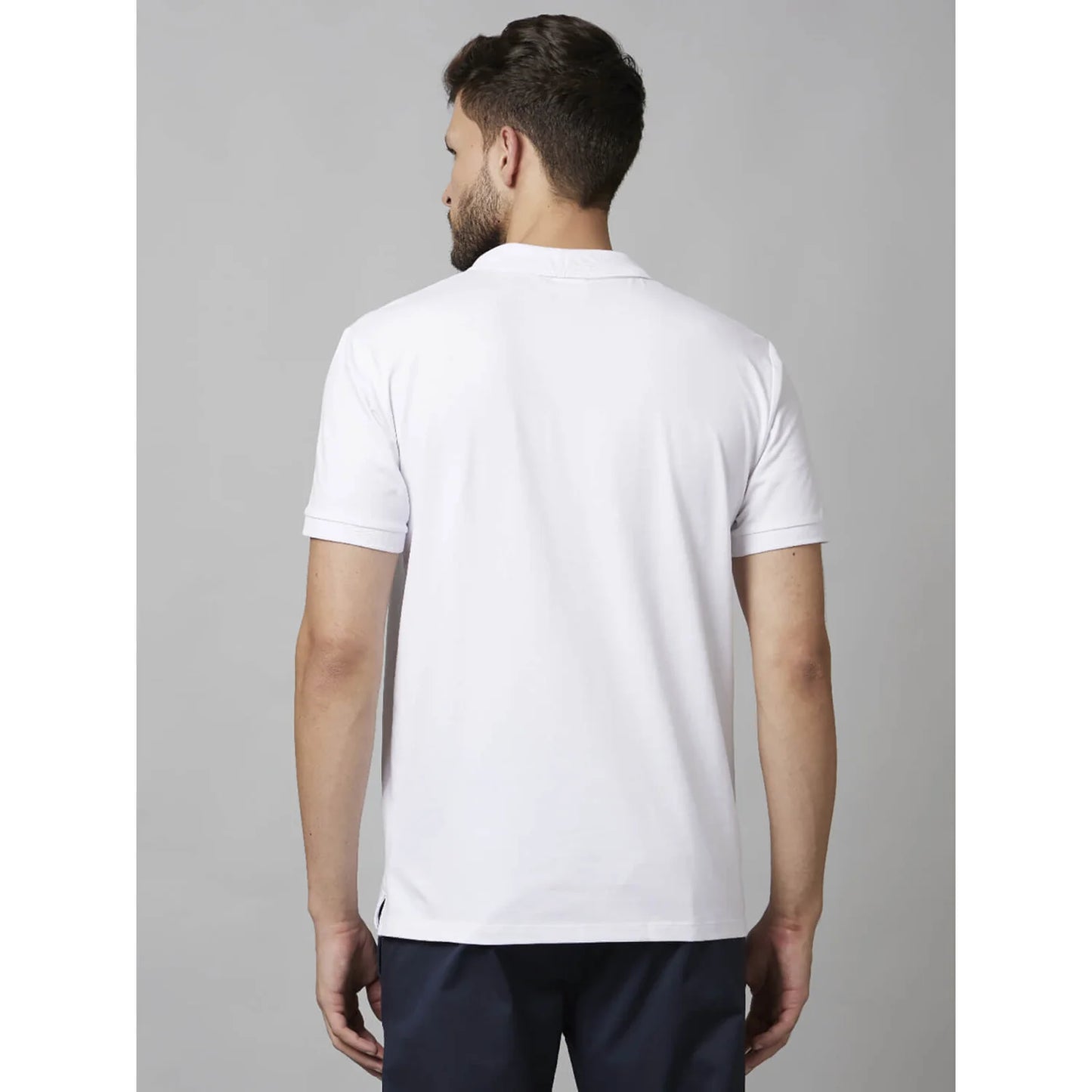 White Solid Cotton-Poly-Blend Polo