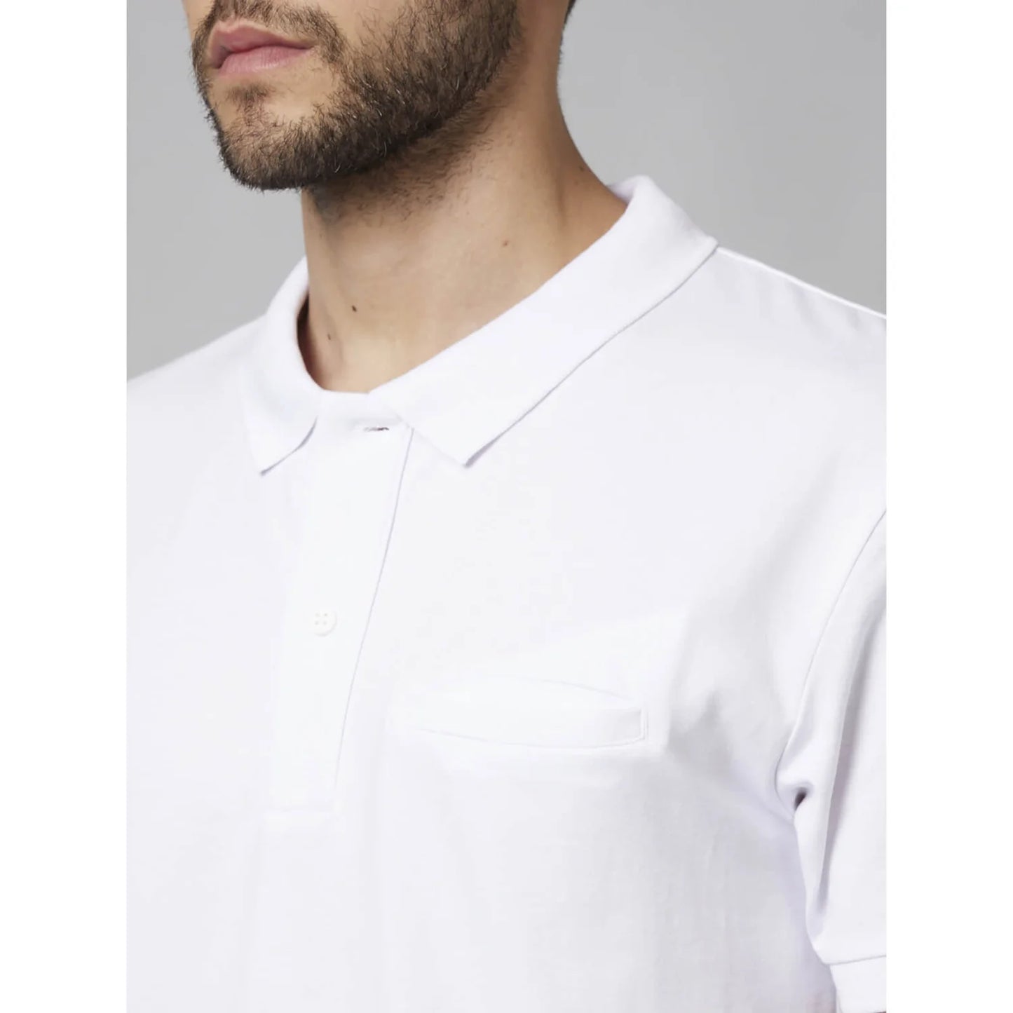 White Solid Cotton-Poly-Blend Polo