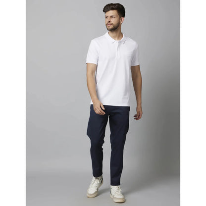 White Solid Cotton-Poly-Blend Polo