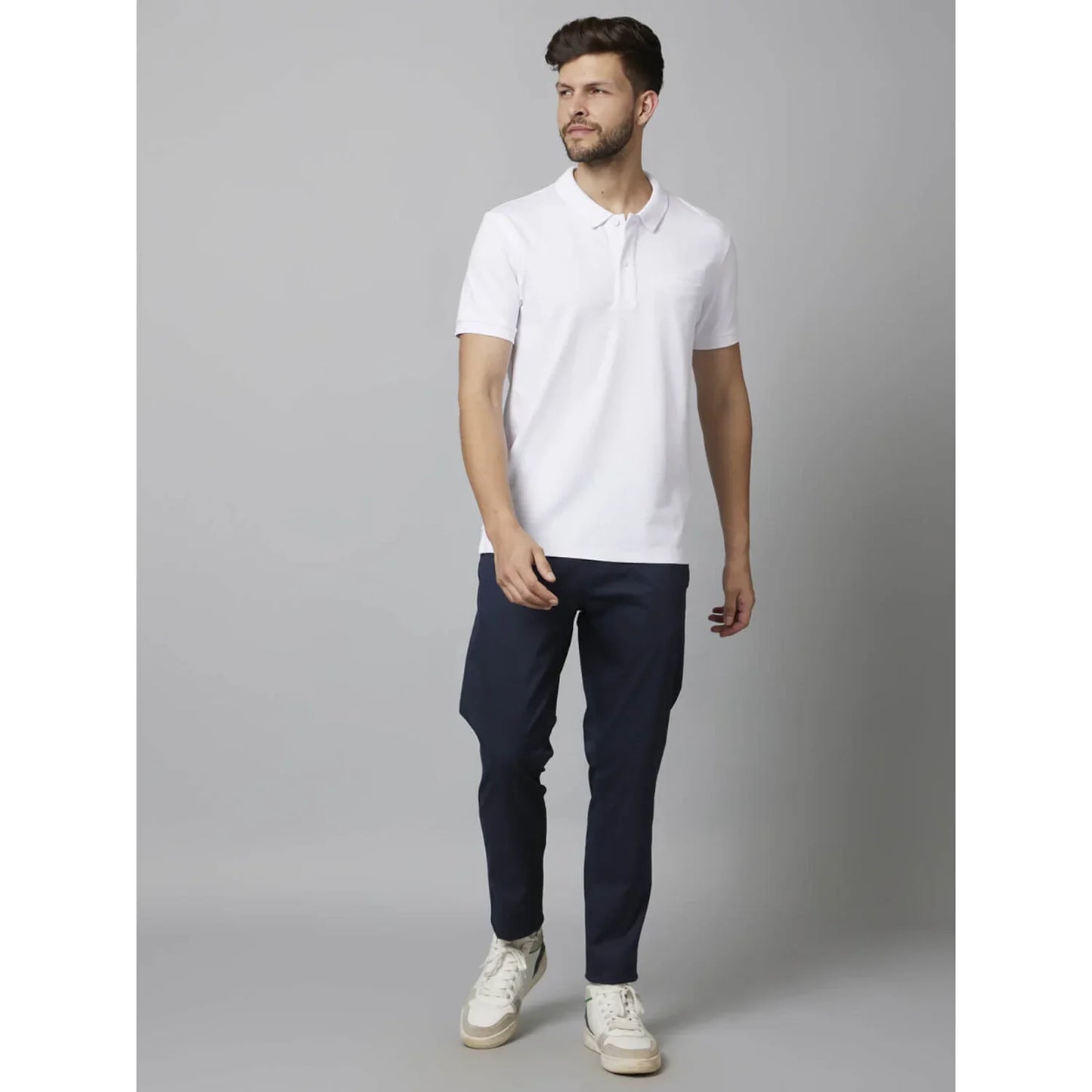 White Solid Cotton-Poly-Blend T-Shirt