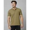 Celio* Solid Regular Fit Cotton-Poly-Blend Khaki T-Shirt