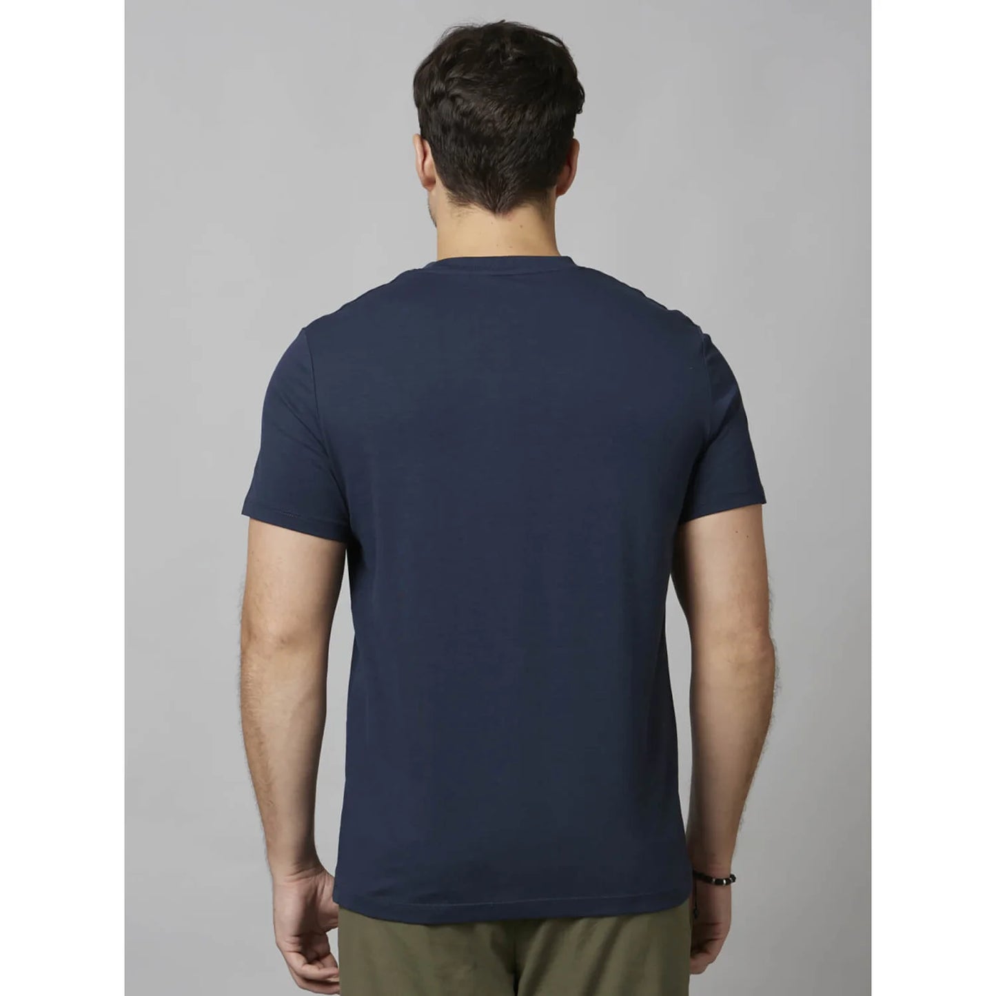 Navy Blue Solid Cotton-Poly-Blend T-shirt