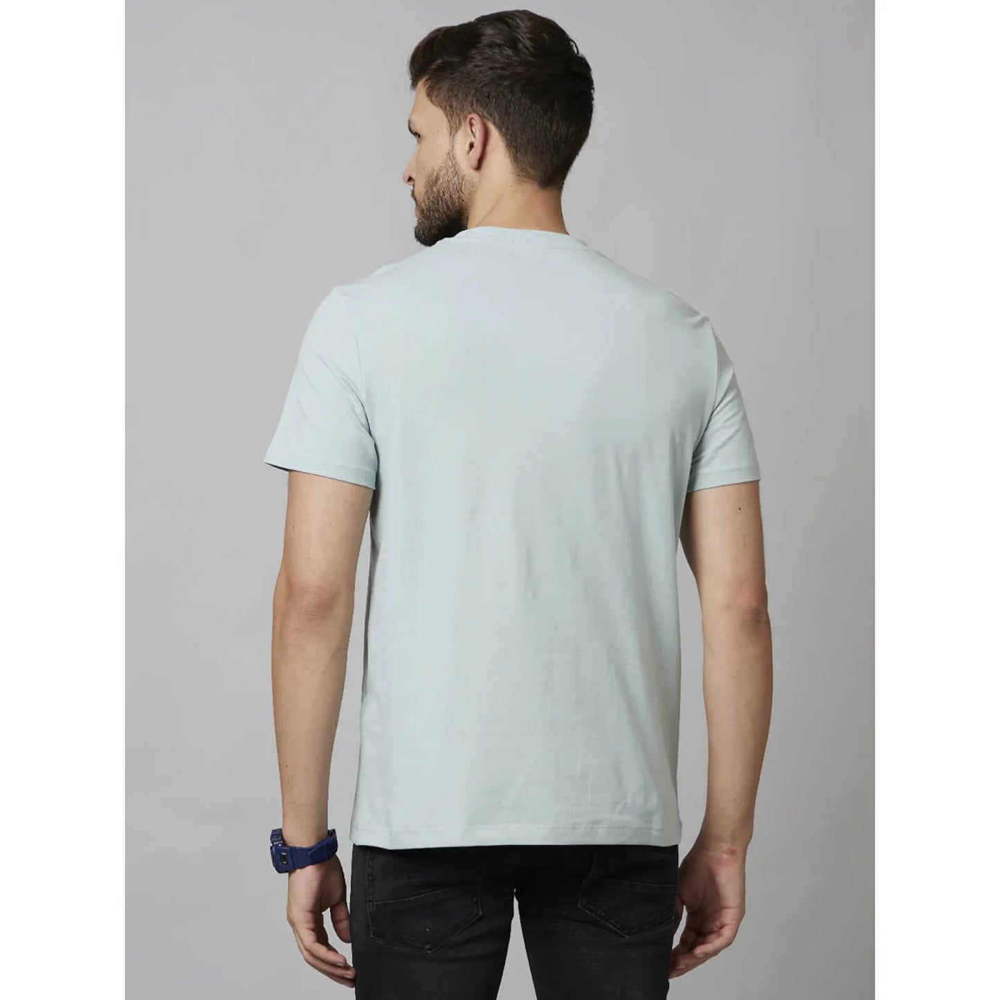 Blue Solid Cotton-Poly-Blend T-shirt