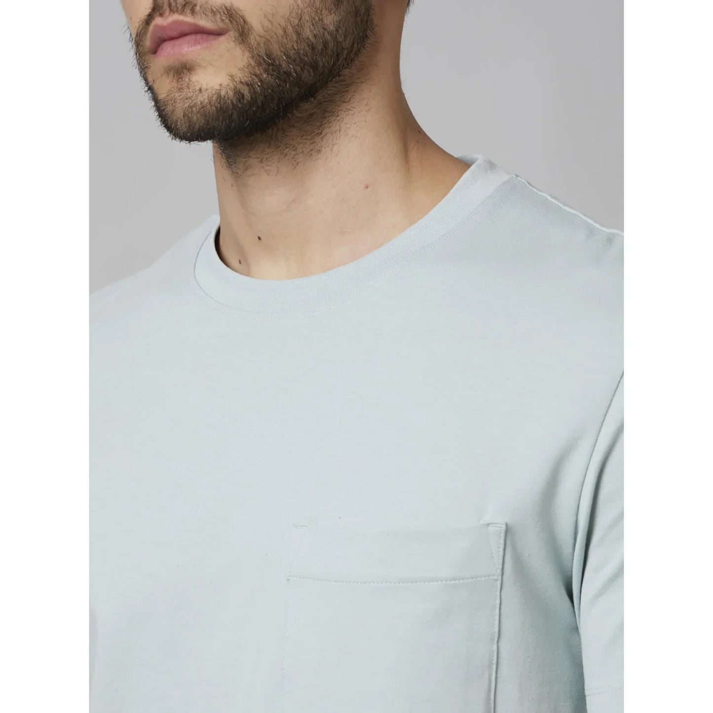 Blue Solid Cotton-Poly-Blend T-shirt