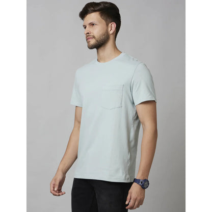 Blue Solid Cotton-Poly-Blend T-shirt