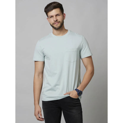 Blue Solid Cotton-Poly-Blend T-shirt