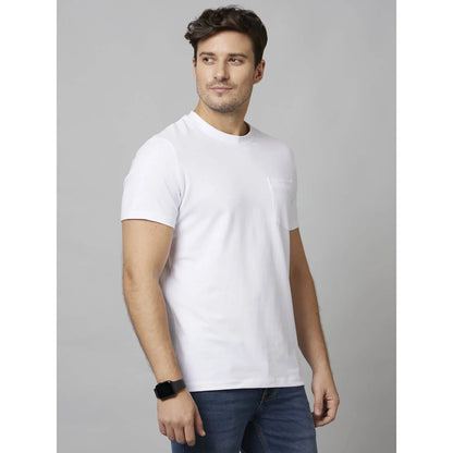 White Solid Cotton-Poly-Blend T-shirt