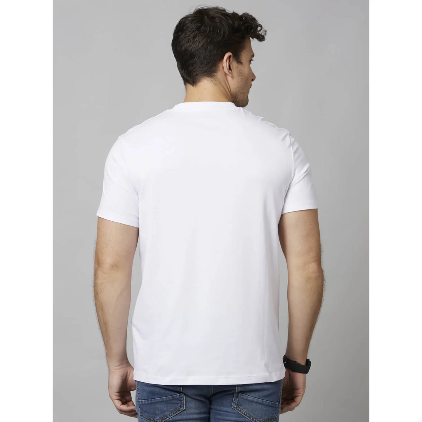 White Solid Cotton-Poly-Blend T-shirt