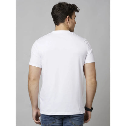 White Solid Cotton-Poly-Blend T-shirt