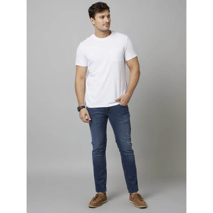 White Solid Cotton-Poly-Blend T-shirt